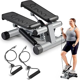 Sunny Health & Fitness Mini Stair Stepper w/Resistance Bands for Home Gym Gray