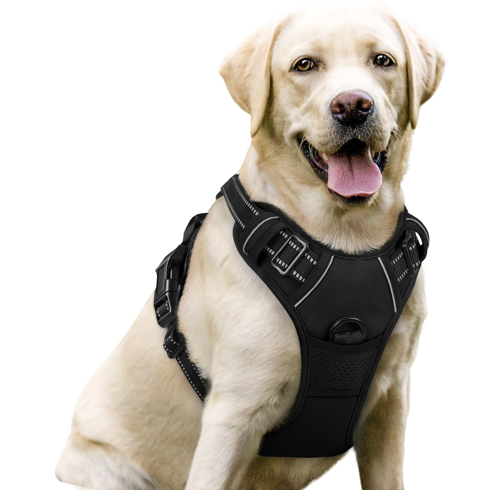 rabbitgoo Dog Harness, No Pull for Large Dogs with 2 Leash Clips, Pet Vest Large Black