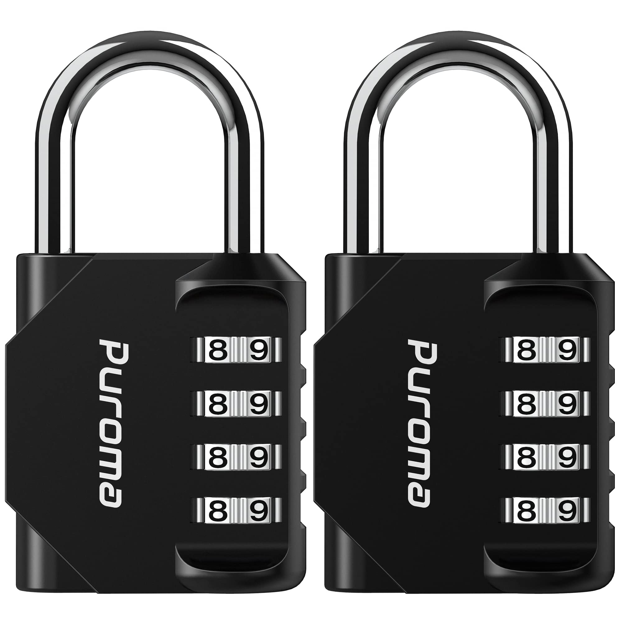 Puroma 2 Pack Combination Lock 4 Digit Locker Lock Outdoor Waterproof Padlock for School Gym Locker, Sports Locker, Fence, Toolbox, Gate, Case, Hasp Storage (Black) 2 Black