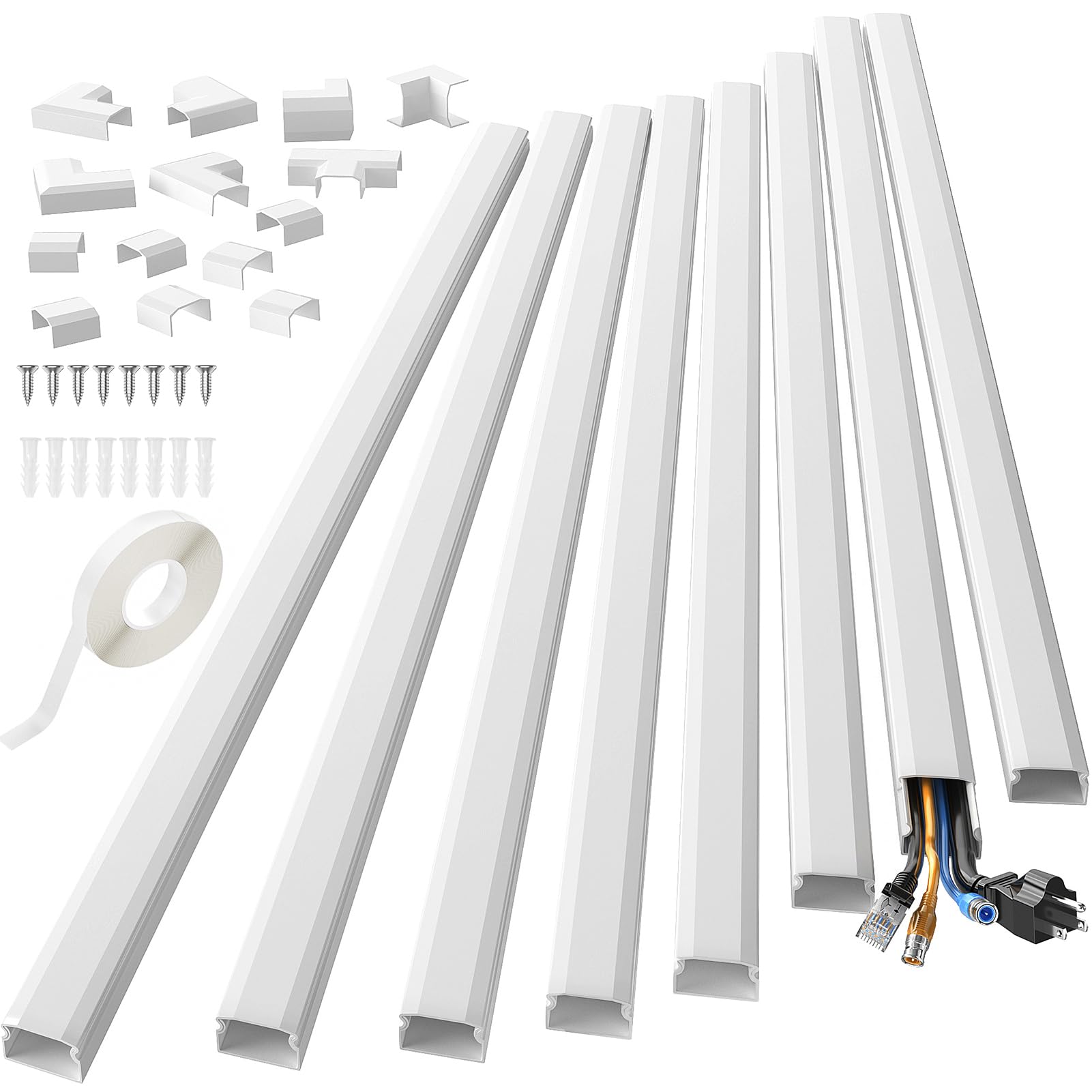 Yecaye Cable Management, 125in Wall Wire Cover White, L15.7 W1.18 H0.6 in White 125 x 1.18 x 0.60 in