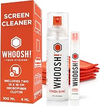 WHOOSH! Screen Shine Duo – Safe & Streak Free Electronics Cleaner for TV, OLED, MacBook, Laptop, Monitor and Car – Eyeglass Cleaner with 100ml + 8ml Bottles and 2 Microfiber Cloths 15x15 cm 108 ml (Pack of 1)