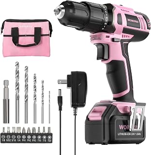 WORKPRO 20V Cordless Drill Driver Set, Pink, 3/8" Keyless Chuck