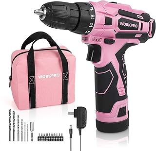 WORKPRO 12V Pink Cordless Drill Driver Set