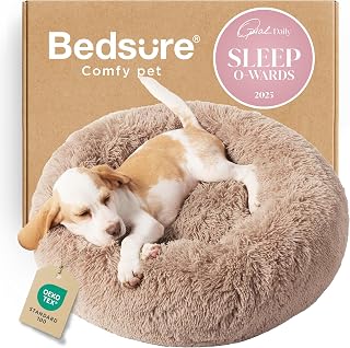 Bedsure Calming Small Dog Bed Donut Washable Cat&Puppy Bed,23 inches Camel 58L x 58W x 20H cm Camel