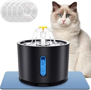 Parner Cat Water Fountain, 81oz/2.4L Stainless Steel Pet Water Drinking Fountain Water Dispenser with Intelligent Pump and LED Indicator for Water Shortage Alert, Water Fountain for Cats and Dogs Black