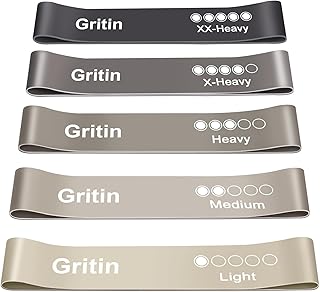 Gritin Resistance Bands, Set of 5 Skin-Friendly Resistance Exercise Band Grey