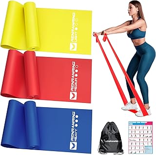 RENRANRING Resistance Bands for Working Out, Exercise Bands for Physical Therapy, Stretch, Recovery, Pilates, Rehab, Strength Training and Yoga Starter Set 4.9FT Yellow, Red, Blue