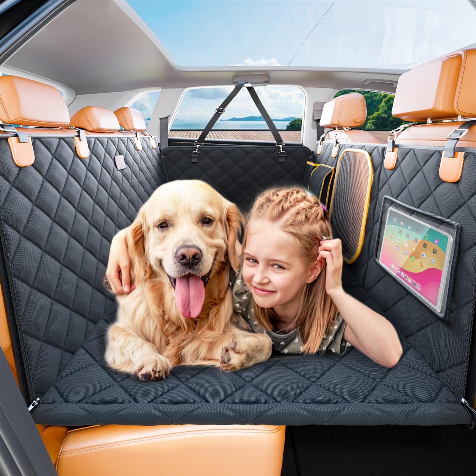 Manificent Back Seat Extender for Dogs, 400 LBS Hard Bottom Dog Car Seat Cover for Back Seat Bed for Camping Mattress, Waterproof Dog Hammock for Travel, Anti Slip Car Bed Mattress for Car SUV Truck1 L Black