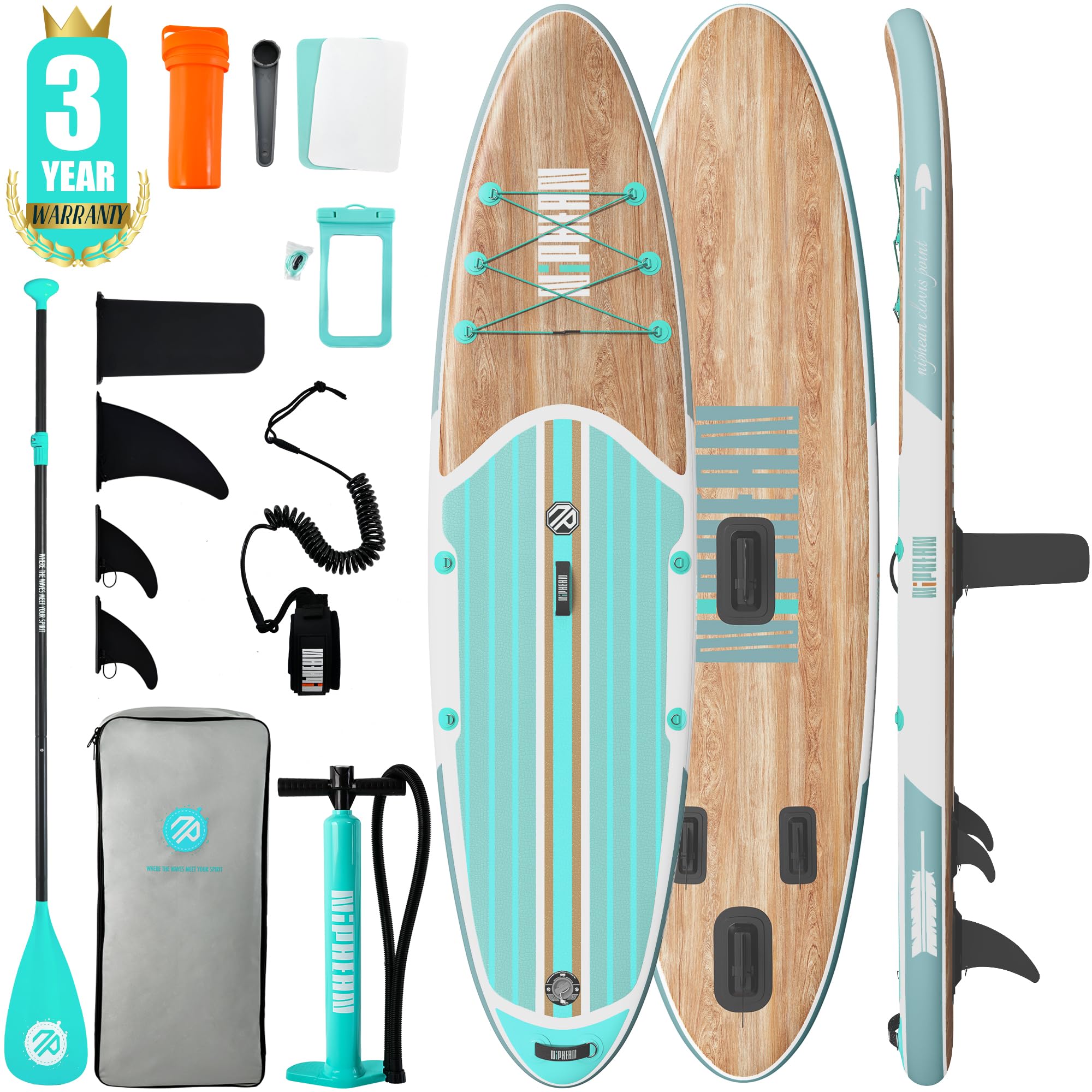 Niphean Inflatable Paddle Board with Accessories 10'6'' Stable SUP Mint Light Oak