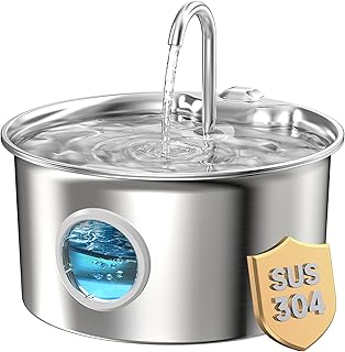 ATMZIQXR Cat Water Fountain Stainless Steel: Cat Fountain for Drinking - 2.6L Pet Water Fountain Indoor Cats - Quiet Pets Waterer - Cats Water Dispenser - for Small Animals
