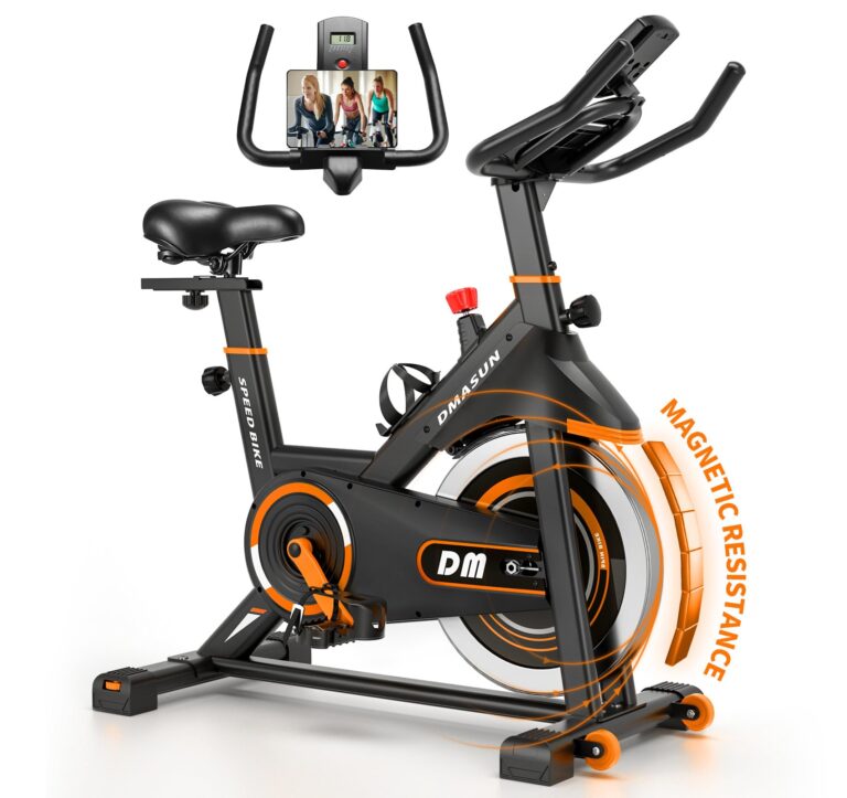 DMASUN Exercise Bike, Silent Magnetic Resistance Stationary Bike for Home with 330 LBS Capacity, Pedals with Anti-loosening Nuts, Indoor Bike with Tablet Holder Gold