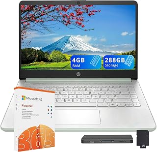 HP Stream 14" HD Laptops for Student & Business, Intel Processor N150, 4GB RAM, 288GB Storage (128GB UFS+160GB Docking Station Set), Copilot AI, 1-Year Office 365, 720p Camera, Win 11, Green