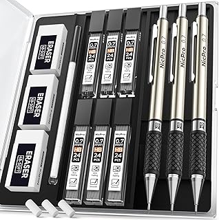 Nicpro 3PCS 0.7mm Mechanical Pencil Set with Case, RG1000 Art Sketch Pencil Medium 0.7MM