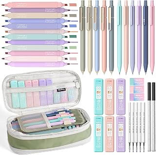 Nicpro 39 PCS Aesthetic School Supplies, Cute Pen Case Stationery Set,Green Green 39PCS