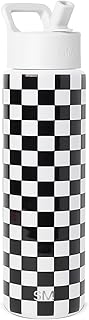 Simple Modern Insulated Water Bottle with Straw | 30oz | Checkered 30 Ounces Pattern: Black and White Checkmate